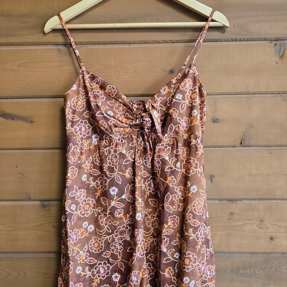 J. Crew Vintage Vines Jumpsuit Cottage Tie Front Tank Floral Brown Fall Boho 2 - Picture 3 of 5